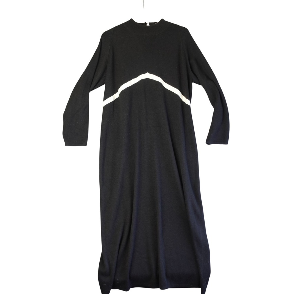 Vintage‎ Maxi Dress Womens 2X Black White Wool Knit Long Sleeve Mod Retro 1960s